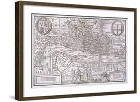 Map of the City of London and City of Westminster with Four Figures in the Foreground, C1572-Franz Hogenberg-Framed Giclee Print