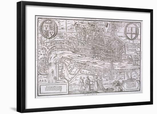 Map of the City of London and City of Westminster with Four Figures in the Foreground, C1572-Franz Hogenberg-Framed Giclee Print