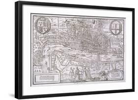 Map of the City of London and City of Westminster with Four Figures in the Foreground, C1572-Franz Hogenberg-Framed Giclee Print