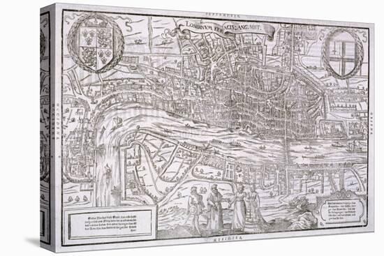 Map of the City of London and City of Westminster with Four Figures in the Foreground, C1572-Franz Hogenberg-Stretched Canvas