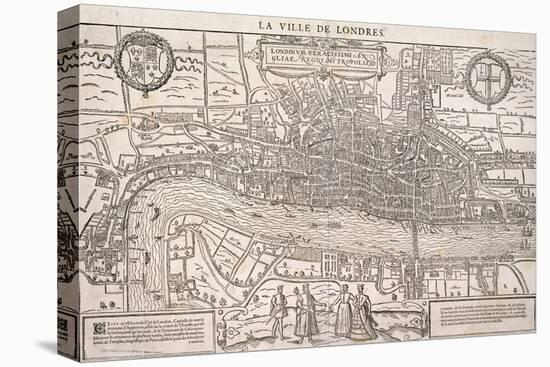 Map of the City of London and City of Westminster with Four Figures in the Foreground, C1572-Franz Hogenberg-Stretched Canvas