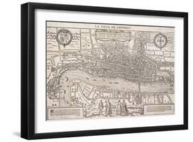 Map of the City of London and City of Westminster with Four Figures in the Foreground, C1572-Franz Hogenberg-Framed Giclee Print