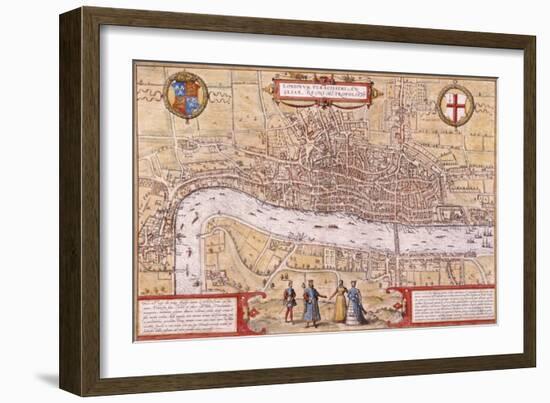 Map of the City of London, Southwark and Part of Westminster, 1572-Franz Hogenberg-Framed Giclee Print