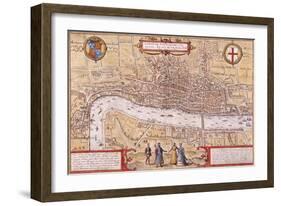 Map of the City of London, Southwark and Part of Westminster, 1572-Franz Hogenberg-Framed Giclee Print