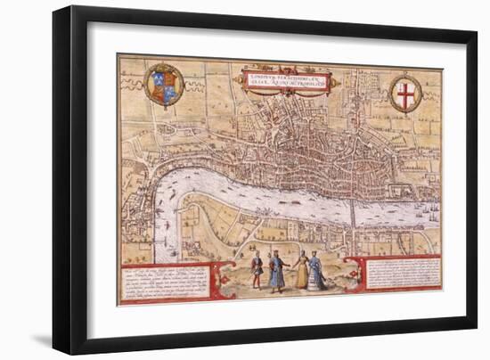 Map of the City of London, Southwark and Part of Westminster, 1572-Franz Hogenberg-Framed Giclee Print