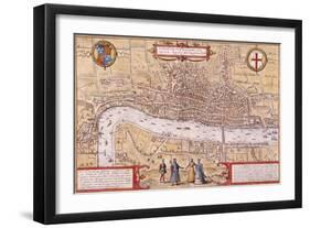 Map of the City of London, Southwark and Part of Westminster, 1572-Franz Hogenberg-Framed Giclee Print