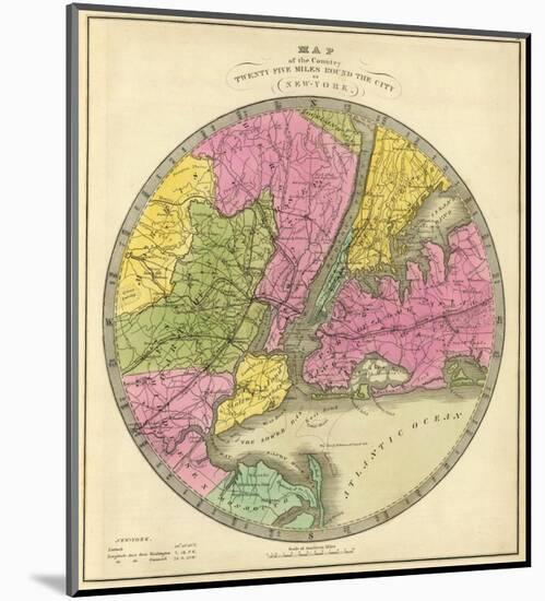 Map of the Country Twenty Five Miles Round the City of New York, c.1840-Jeremiah Greenleaf-Mounted Art Print