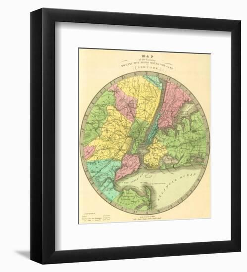 Map of the Country Twenty Five Miles Round the City of New York, c.1848-Jeremiah Greenleaf-Framed Art Print