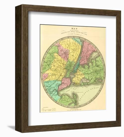 Map of the Country Twenty Five Miles Round the City of New York, c.1848-Jeremiah Greenleaf-Framed Art Print