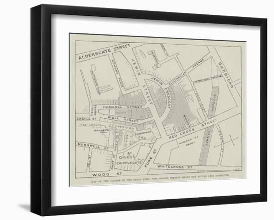Map of the Course of the Great Fire, the Shaded Portion Shows the Actual Area Destroyed-null-Framed Giclee Print