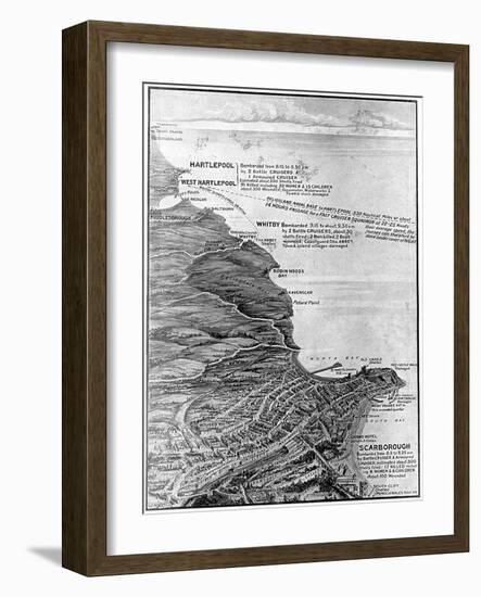 Map of the East Coast Bombardments, WW1-G.f. Morrell-Framed Art Print