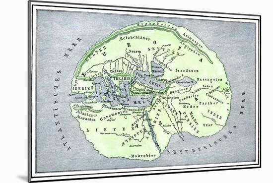 Map of the Flat Earth According to Herodotus, Ancient Greek Historian-null-Mounted Giclee Print