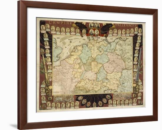 Map of the German Empire with Portraits of the Holy Roman Emperors, Published by Louis-Charles…-Nicolas De Fer-Framed Giclee Print