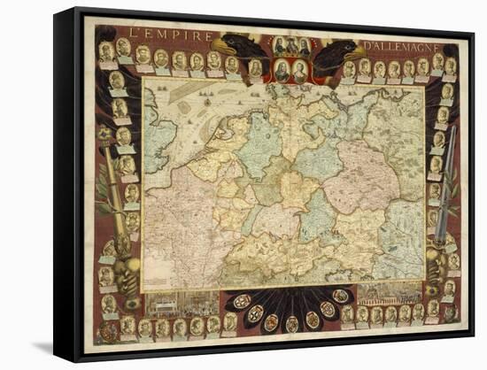 Map of the German Empire with Portraits of the Holy Roman Emperors, Published by Louis-Charles…-Nicolas De Fer-Framed Stretched Canvas