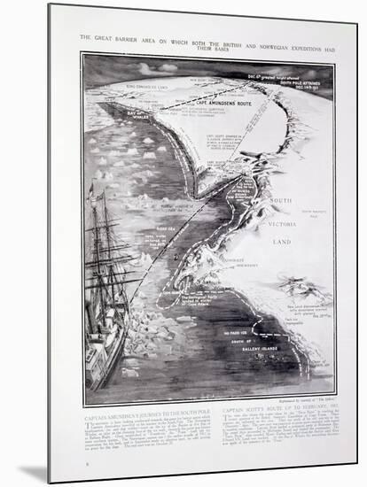 Map of the Great Barrier Area Illustrating the Routes of the British and Norwegian Expeditions-null-Mounted Giclee Print