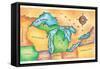 Map of the Great Lakes-Jennifer Thermes-Framed Stretched Canvas