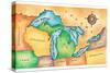 Map of the Great Lakes-Jennifer Thermes-Stretched Canvas