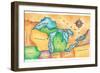 Map of the Great Lakes-Jennifer Thermes-Framed Photographic Print