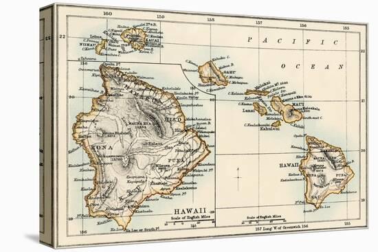 Map of the Hawaiian Islands, 1870s-null-Stretched Canvas