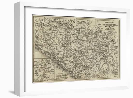 Map of the Herzegovina, Bosnia, Servia and Montenegro-null-Framed Giclee Print