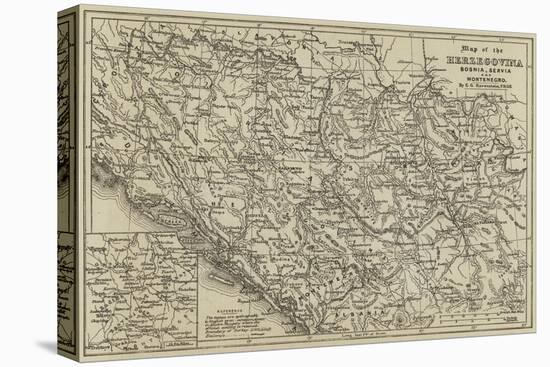 Map of the Herzegovina, Bosnia, Servia and Montenegro-null-Stretched Canvas