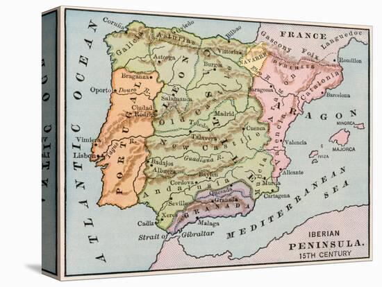 Map of the Iberian Peninsula in the 1400s-null-Stretched Canvas