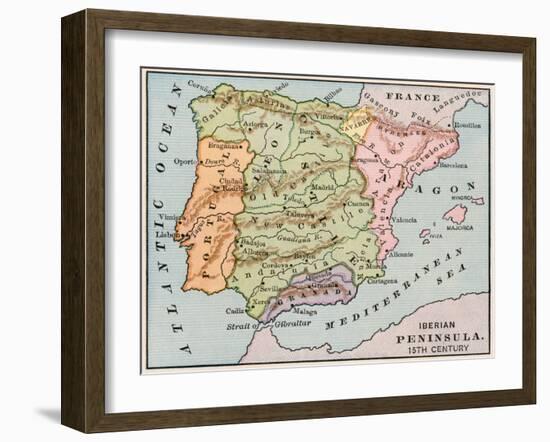 Map of the Iberian Peninsula in the 1400s-null-Framed Giclee Print