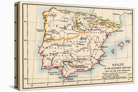 Map of the Iberian Peninsula Under the Moors, 11th Century-null-Stretched Canvas