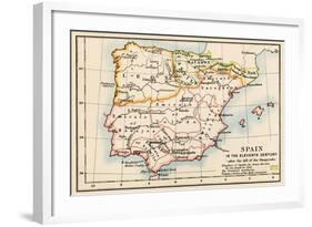 Map of the Iberian Peninsula Under the Moors, 11th Century-null-Framed Giclee Print