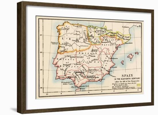 Map of the Iberian Peninsula Under the Moors, 11th Century-null-Framed Giclee Print