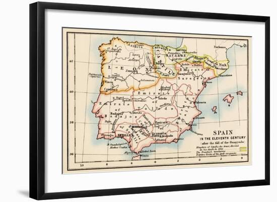 Map of the Iberian Peninsula Under the Moors, 11th Century-null-Framed Giclee Print