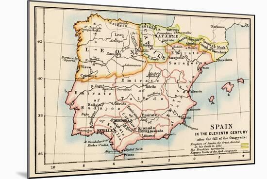 Map of the Iberian Peninsula Under the Moors, 11th Century-null-Mounted Giclee Print