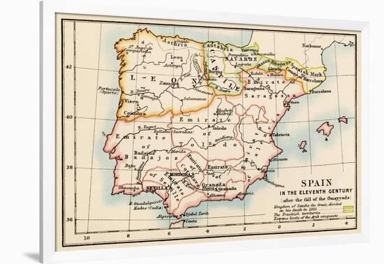 Map of the Iberian Peninsula Under the Moors, 11th Century-null-Framed Giclee Print