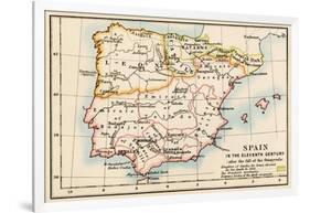 Map of the Iberian Peninsula Under the Moors, 11th Century-null-Framed Giclee Print