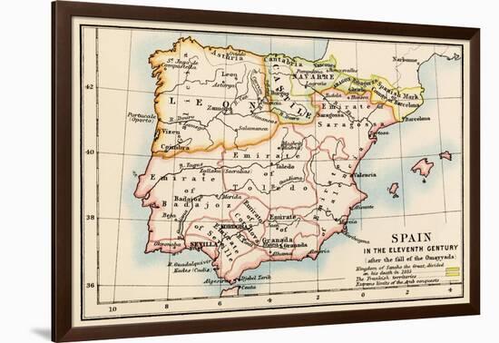 Map of the Iberian Peninsula Under the Moors, 11th Century-null-Framed Giclee Print