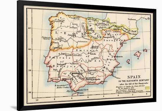 Map of the Iberian Peninsula Under the Moors, 11th Century-null-Framed Giclee Print