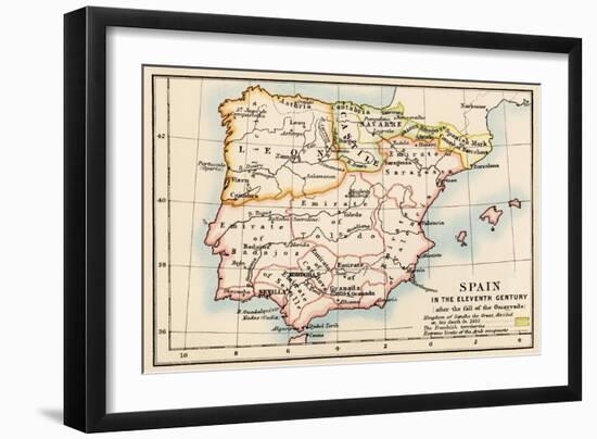 Map of the Iberian Peninsula Under the Moors, 11th Century-null-Framed Giclee Print