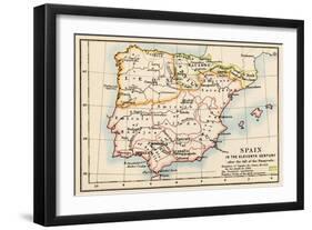 Map of the Iberian Peninsula Under the Moors, 11th Century-null-Framed Giclee Print