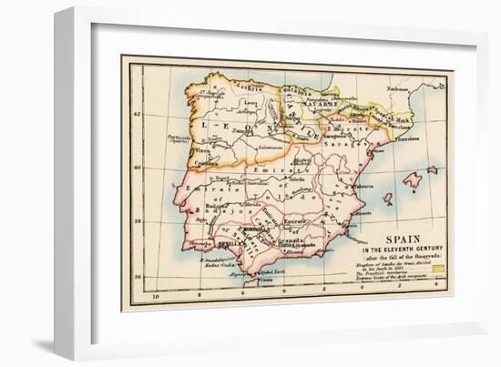 Map of the Iberian Peninsula Under the Moors, 11th Century-null-Framed Giclee Print