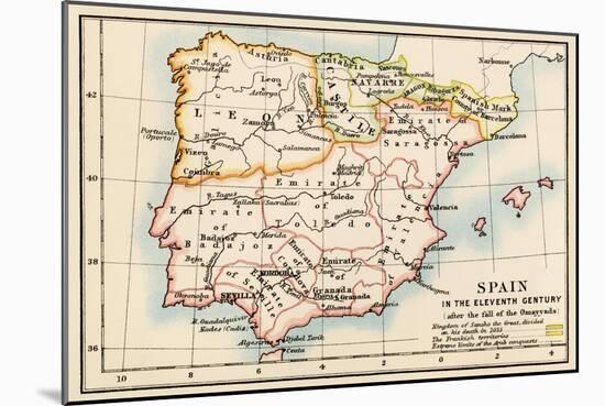 Map of the Iberian Peninsula Under the Moors, 11th Century-null-Mounted Giclee Print