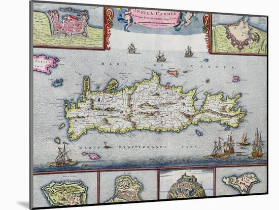 Map of the Island of Candia (Crete) with the Sea Port of Herakleion, circa 1680-Frederick de Wit-Mounted Giclee Print