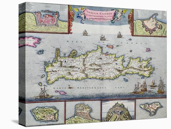 Map of the Island of Candia (Crete) with the Sea Port of Herakleion, circa 1680-Frederick de Wit-Stretched Canvas