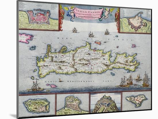 Map of the Island of Candia (Crete) with the Sea Port of Herakleion, circa 1680-Frederick de Wit-Mounted Giclee Print