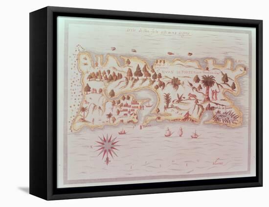 Map of the Island of Puerto Rico, 1599-Samuel de Champlain-Framed Stretched Canvas