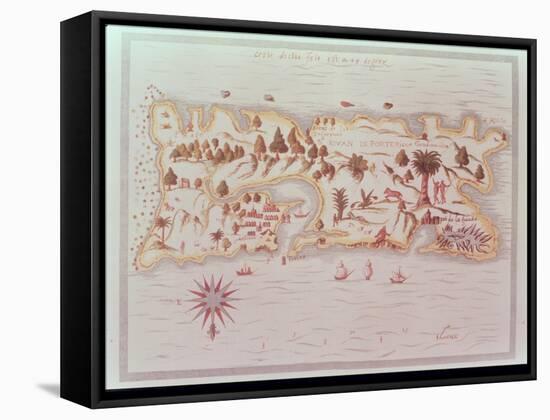 Map of the Island of Puerto Rico, 1599-Samuel de Champlain-Framed Stretched Canvas