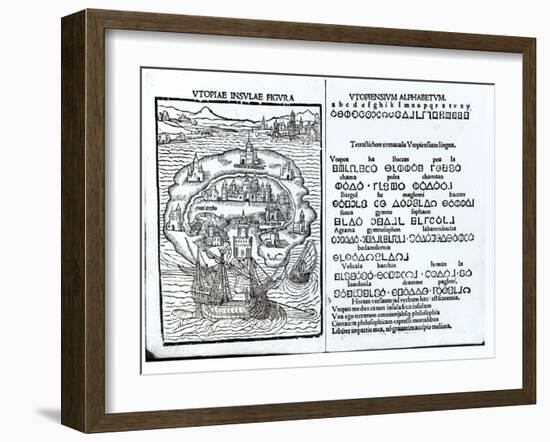 Map of the Island of Utopia and Its Alphabet-null-Framed Giclee Print