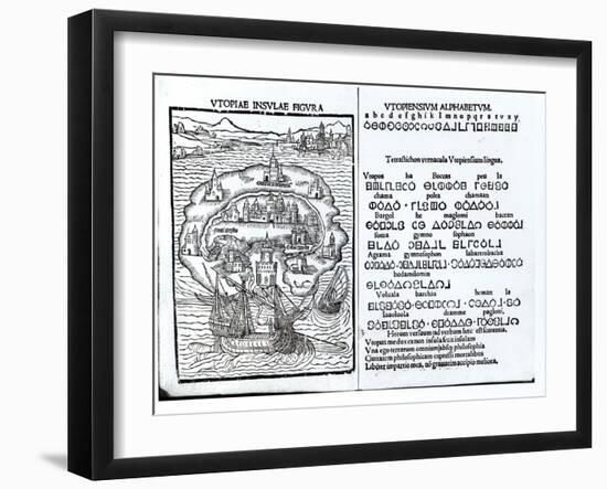 Map of the Island of Utopia and Its Alphabet-null-Framed Giclee Print