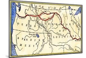 Map of the Lewis and Clark Route across Louisiana Territory, c.1804-1806-null-Mounted Giclee Print