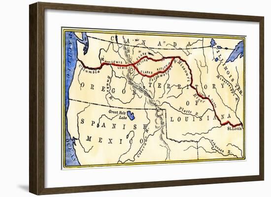 Map of the Lewis and Clark Route across Louisiana Territory, c.1804-1806-null-Framed Giclee Print