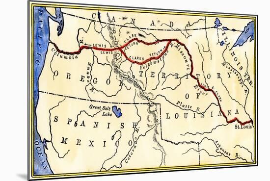 Map of the Lewis and Clark Route across Louisiana Territory, c.1804-1806-null-Mounted Giclee Print